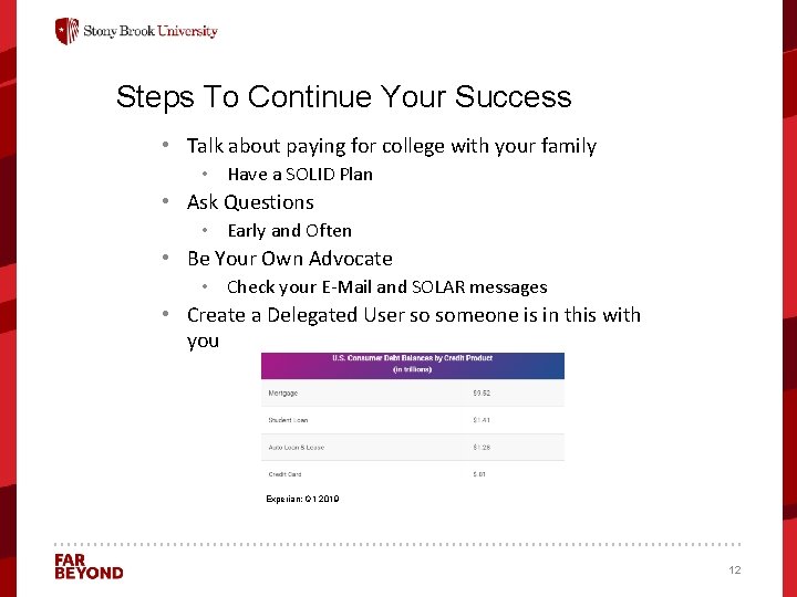 Steps To Continue Your Success • Talk about paying for college with your family