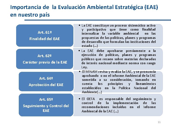 Importancia de la Evaluación Ambiental Estratégica (EAE) en nuestro país Art. 61º Finalidad del