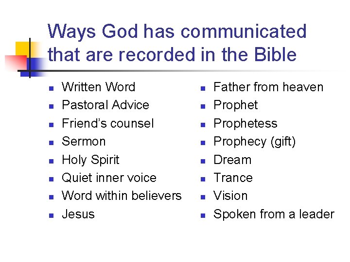 Ways God has communicated that are recorded in the Bible n n n n