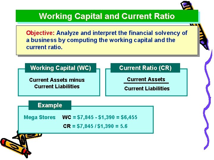 Working Capital and Current Ratio Objective: Analyze and interpret the financial solvency of a