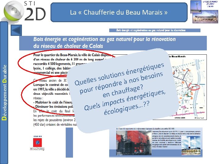 Développement Durable La « Chaufferie du Beau Marais » s e u q i