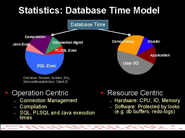 Statistics: Database Time Model Database Time Compilation Java Exec Connection Mgmt Concurrency Cluster PLSQL