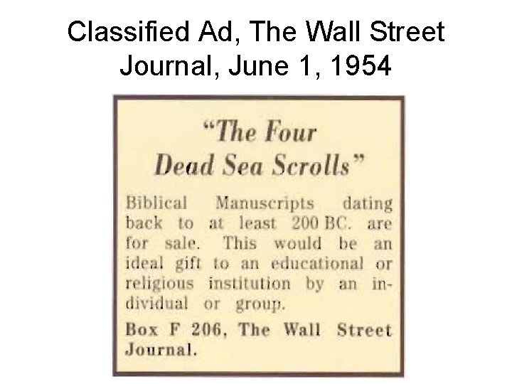 Classified Ad, The Wall Street Journal, June 1, 1954 
