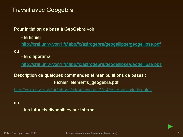 Travail avec Geogebra Pour initiation de base à Geo. Gebra voir - le fichier