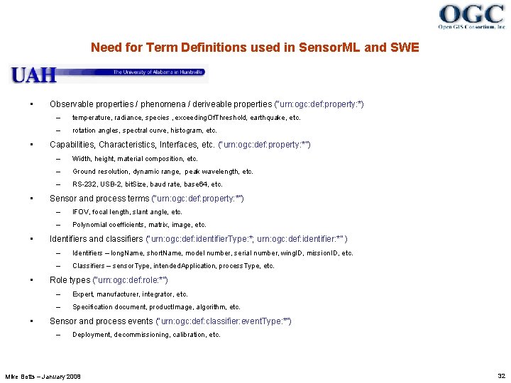 Need for Term Definitions used in Sensor. ML and SWE • • • Observable