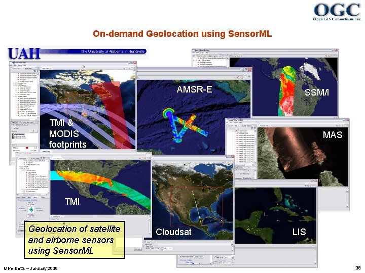 On-demand Geolocation using Sensor. ML AMSR-E SSM/I TMI & MODIS footprints MAS TMI Geolocation