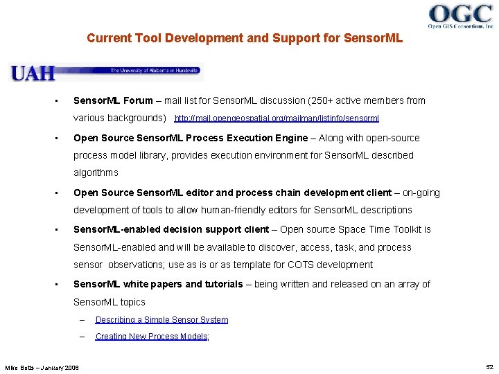 Current Tool Development and Support for Sensor. ML • Sensor. ML Forum – mail