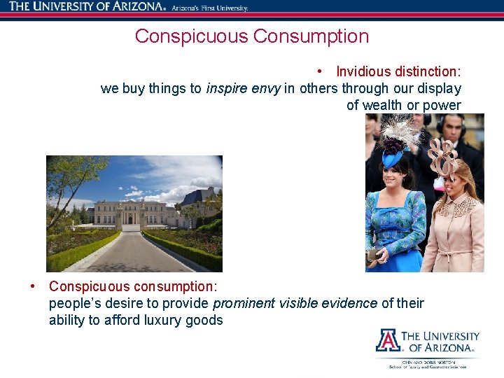 Conspicuous Consumption • Invidious distinction: we buy things to inspire envy in others through
