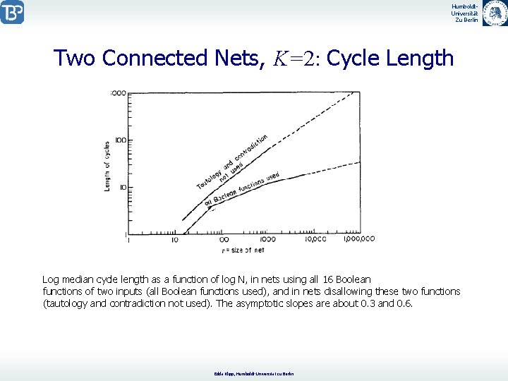 Humboldt. Universität Zu Berlin Two Connected Nets, K=2: Cycle Length Log median cycle length