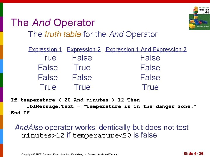The And Operator The truth table for the And Operator Expression 1 Expression 2