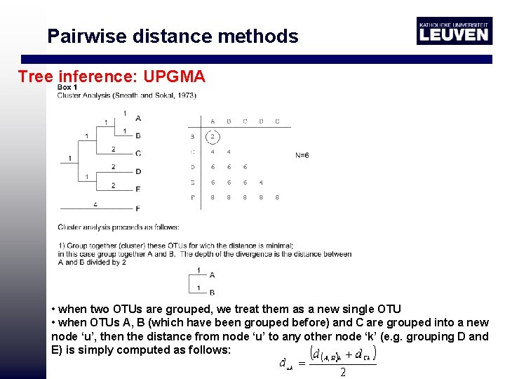 Pairwise distance methods Tree inference: UPGMA • when two OTUs are grouped, we treat