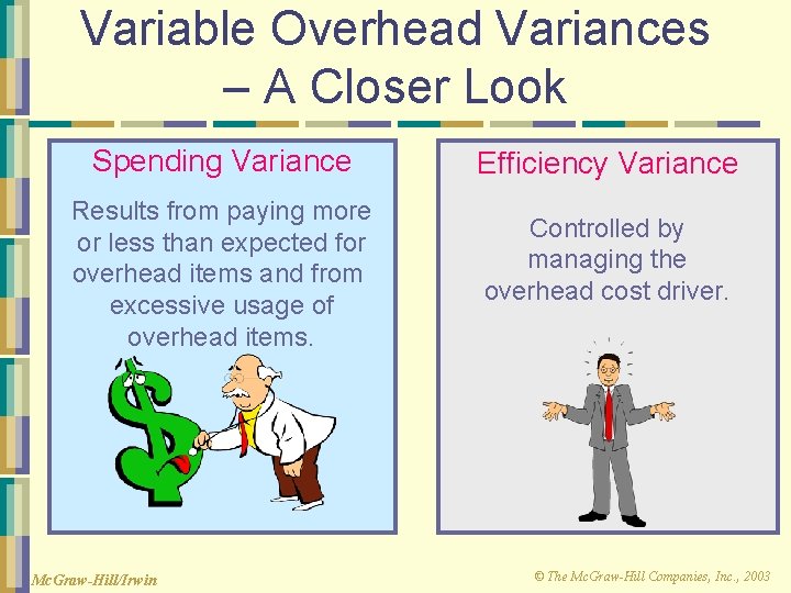 Variable Overhead Variances – A Closer Look Spending Variance Results from paying more or