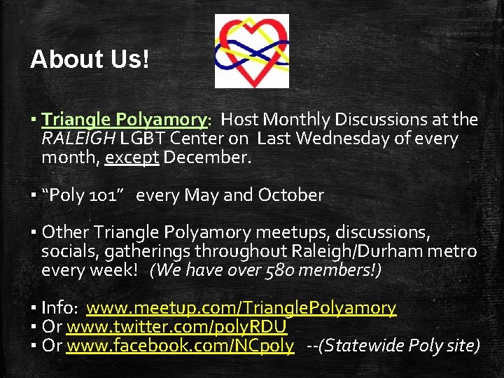 About Us! ▪ Triangle Polyamory: Host Monthly Discussions at the RALEIGH LGBT Center on