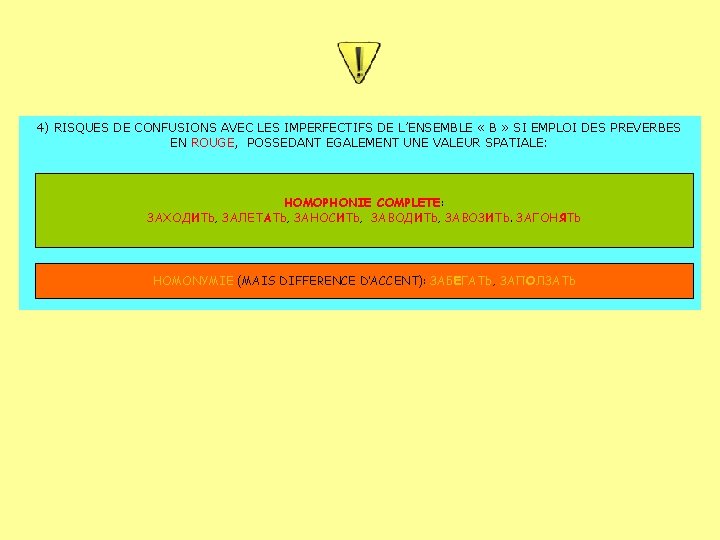 4) RISQUES DE CONFUSIONS AVEC LES IMPERFECTIFS DE L’ENSEMBLE « B » SI EMPLOI