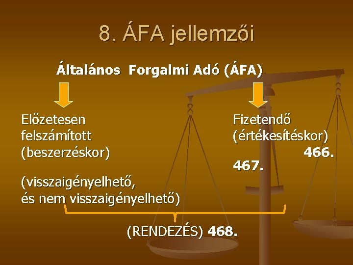 8. ÁFA jellemzői Általános Forgalmi Adó (ÁFA) Előzetesen felszámított (beszerzéskor) (visszaigényelhető, és nem visszaigényelhető)