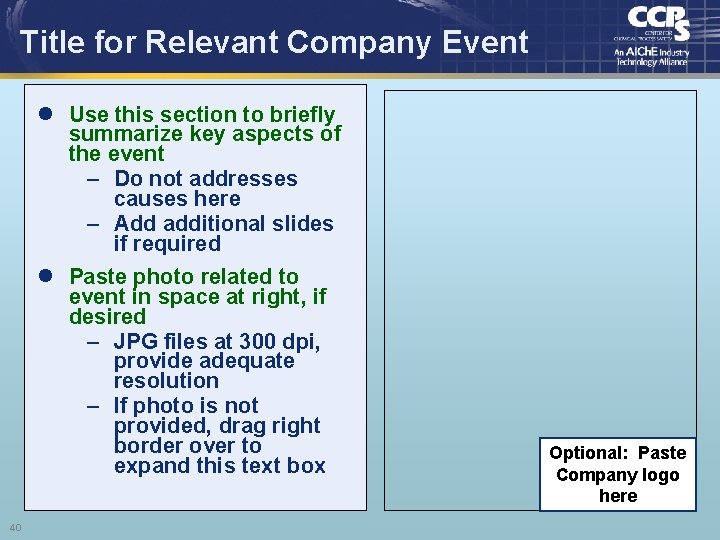 Title for Relevant Company Event l Use this section to briefly summarize key aspects