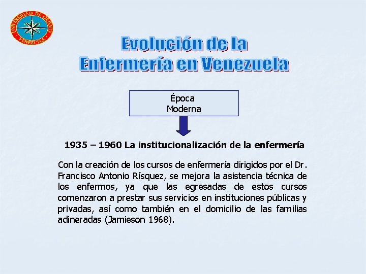 Época Moderna 1935 – 1960 La institucionalización de la enfermería Con la creación de