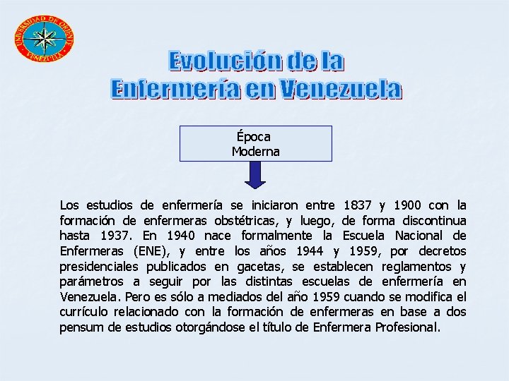 Época Moderna Los estudios de enfermería se iniciaron entre 1837 y 1900 con la