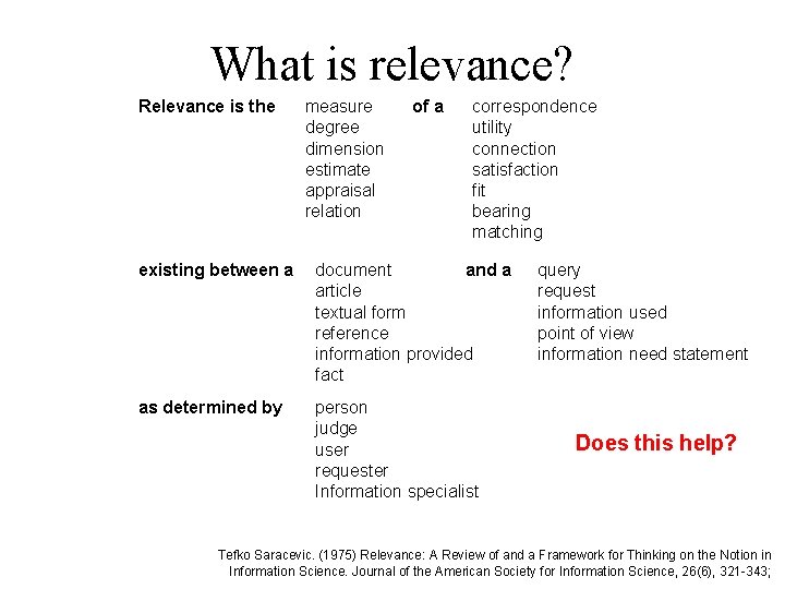 What is relevance? Relevance is the measure degree dimension estimate appraisal relation of a