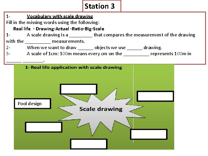 Station 3 1 Vocabulary with scale drawing Fill in the missing words using the