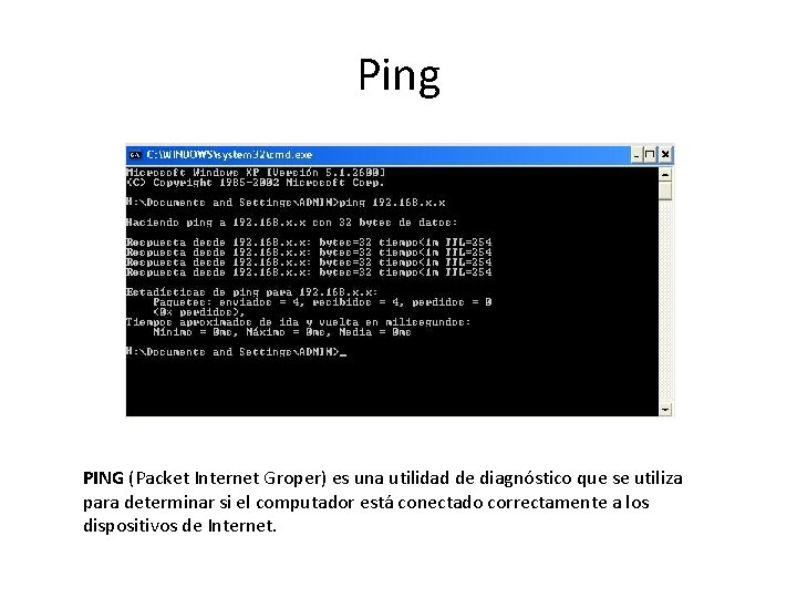 Ping PING (Packet Internet Groper) es una utilidad de diagnóstico que se utiliza para