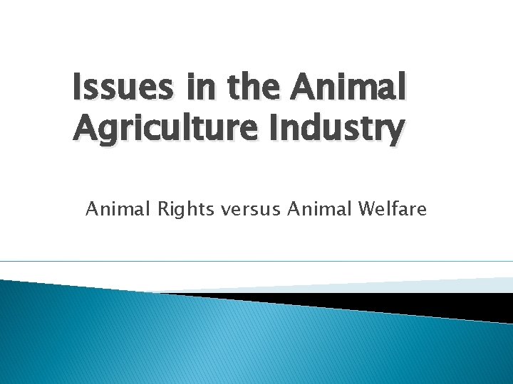 Issues in the Animal Agriculture Industry Animal Rights versus Animal Welfare 