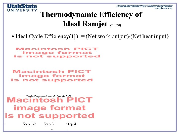 Thermodynamic Efficiency of Ideal Ramjet (cont’d) • Ideal Cycle Efficiency( ) = (Net work