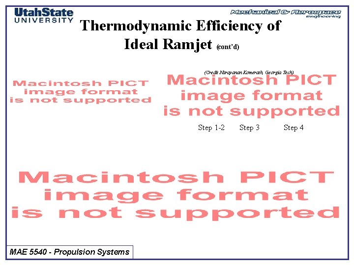 Thermodynamic Efficiency of Ideal Ramjet (cont’d) (Credit Narayanan Komerath, Georgia Tech) Step 1 -2