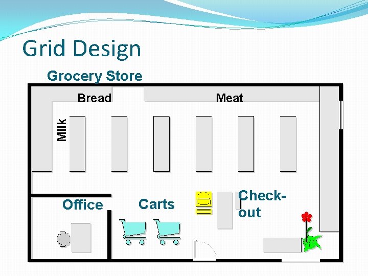 Grid Design Grocery Store Meat Milk Bread Office Carts Checkout 