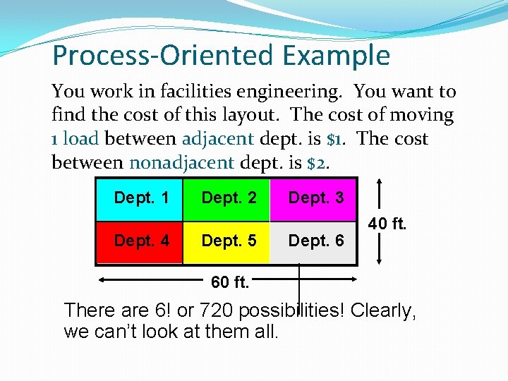 Process-Oriented Example You work in facilities engineering. You want to find the cost of