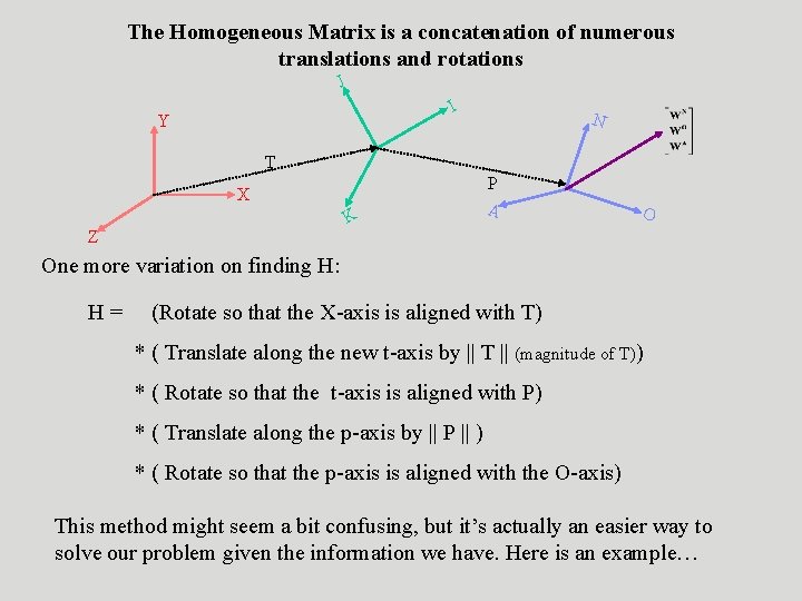The Homogeneous Matrix is a concatenation of numerous translations and rotations J I Y