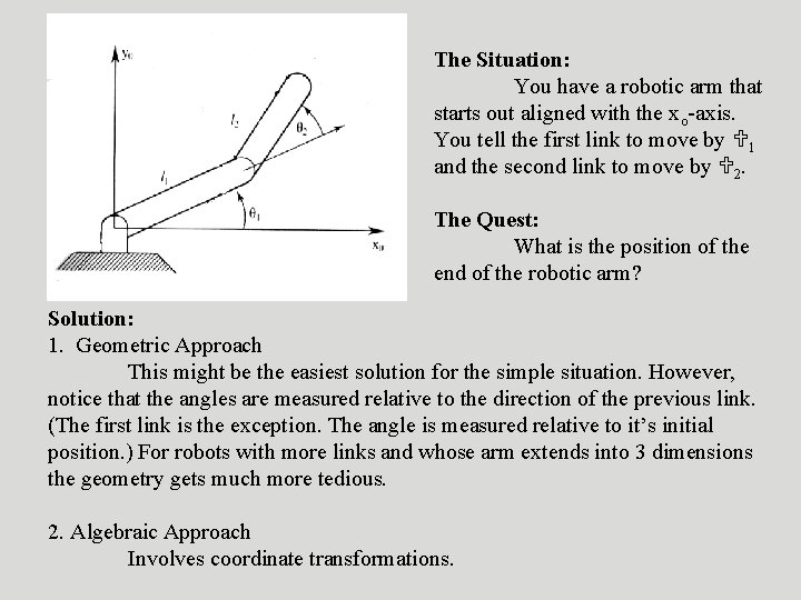 The Situation: You have a robotic arm that starts out aligned with the xo-axis.