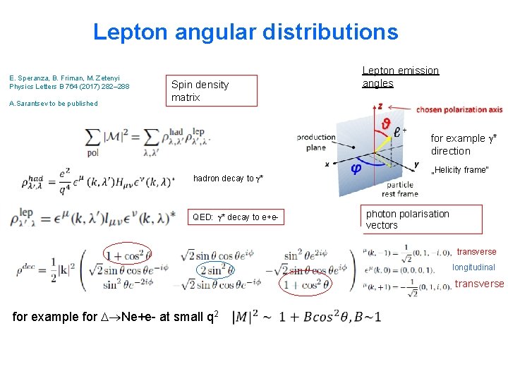 Lepton angular distributions E. Speranza, B. Friman, M. Zetenyi Physics Letters B 764 (2017)