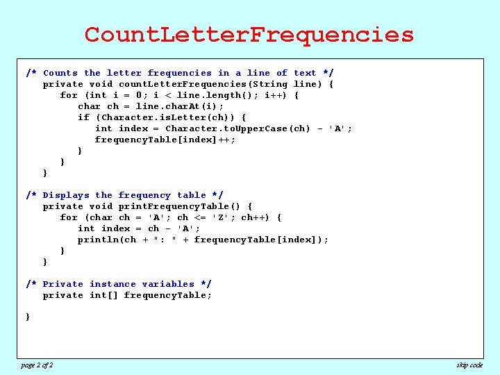 Count. Letter. Frequencies import acm. program. *; /* Counts the letter frequencies in a