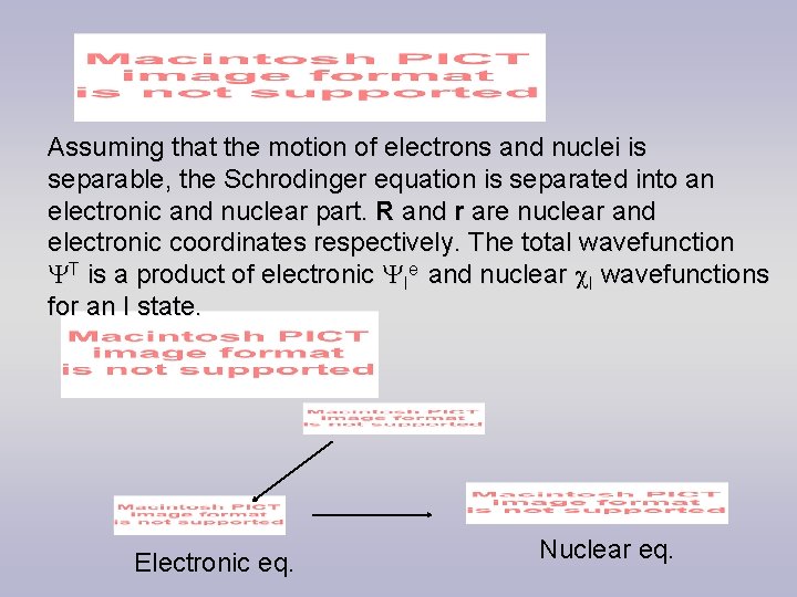 Assuming that the motion of electrons and nuclei is separable, the Schrodinger equation is