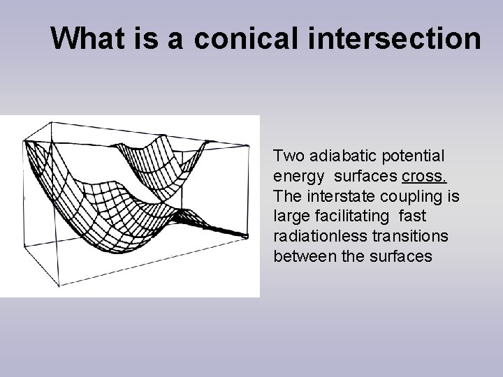 What is a conical intersection Two adiabatic potential energy surfaces cross. The interstate coupling