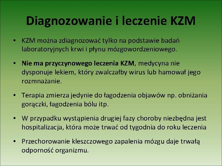 Diagnozowanie i leczenie KZM • KZM można zdiagnozować tylko na podstawie badań laboratoryjnych krwi