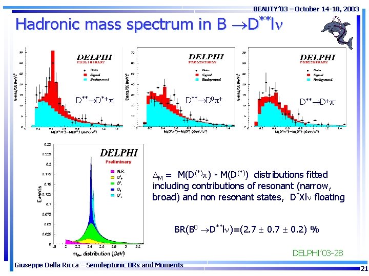 BEAUTY’ 03 – October 14 -18, 2003 Hadronic mass spectrum in B D**l D**