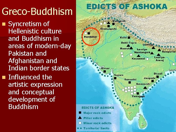 Greco-Buddhism Syncretism of Hellenistic culture and Buddhism in areas of modern-day Pakistan and Afghanistan