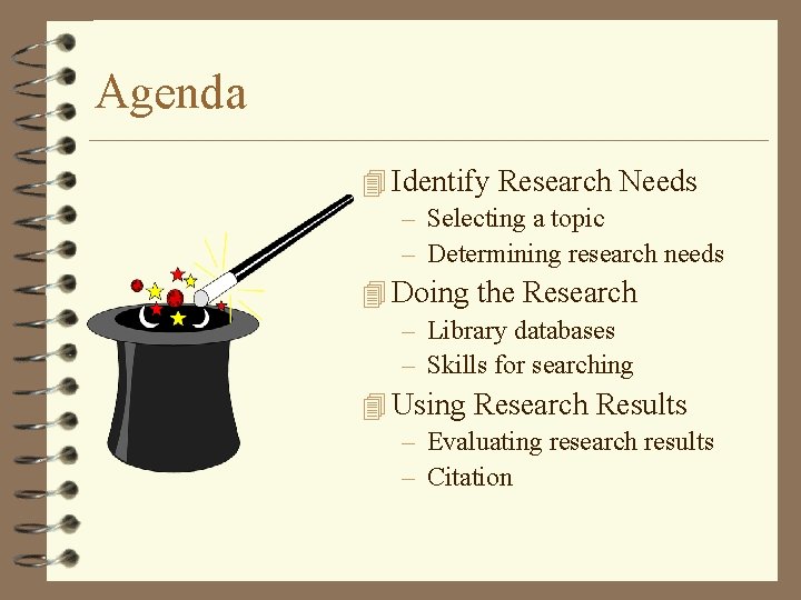 Agenda 4 Identify Research Needs – Selecting a topic – Determining research needs 4