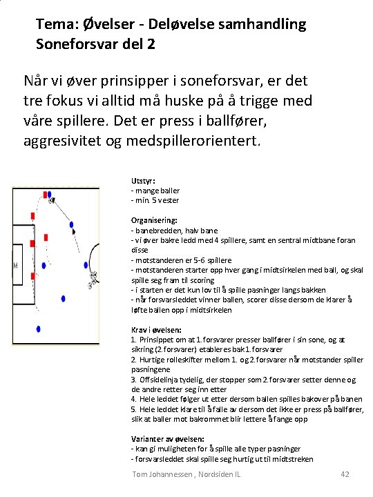 Tema: Øvelser - Deløvelse samhandling Soneforsvar del 2 Når vi øver prinsipper i soneforsvar,