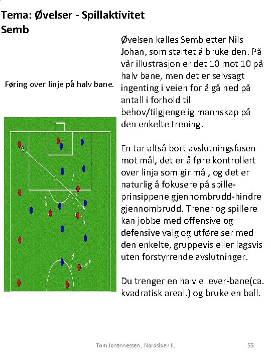 Tema: Øvelser - Spillaktivitet Semb Øvelsen kalles Semb etter Nils Johan, som startet å