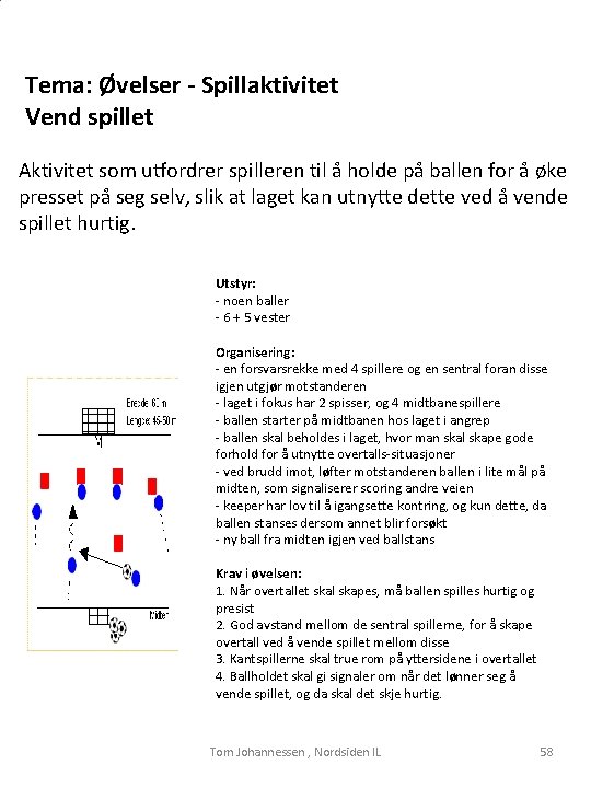 Tema: Øvelser - Spillaktivitet Vend spillet Aktivitet som utfordrer spilleren til å holde på