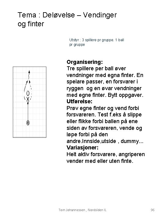 Tema : Deløvelse – Vendinger og finter Utstyr : 3 spillere pr gruppe. 1