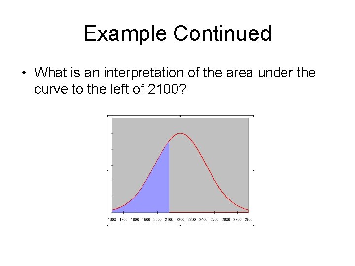 Example Continued • What is an interpretation of the area under the curve to Example Continued • What is an interpretation of the area under the curve to