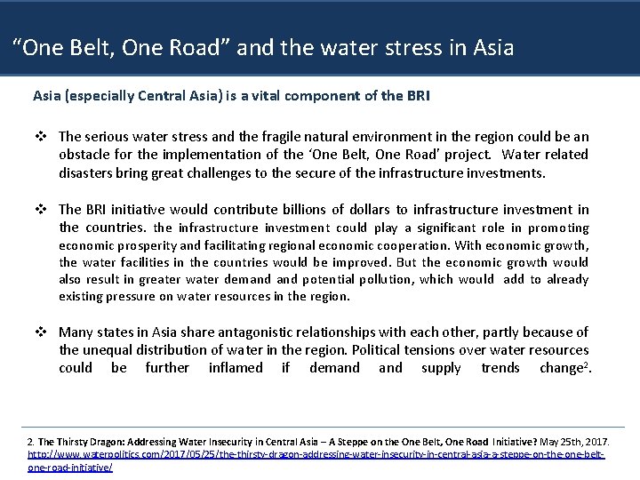 “One Belt, One Road” and the water stress in Asia (especially Central Asia) is