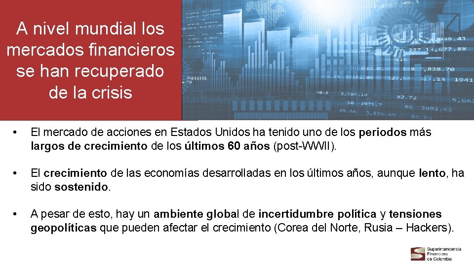 A nivel mundial los mercados financieros se han recuperado de la crisis • El