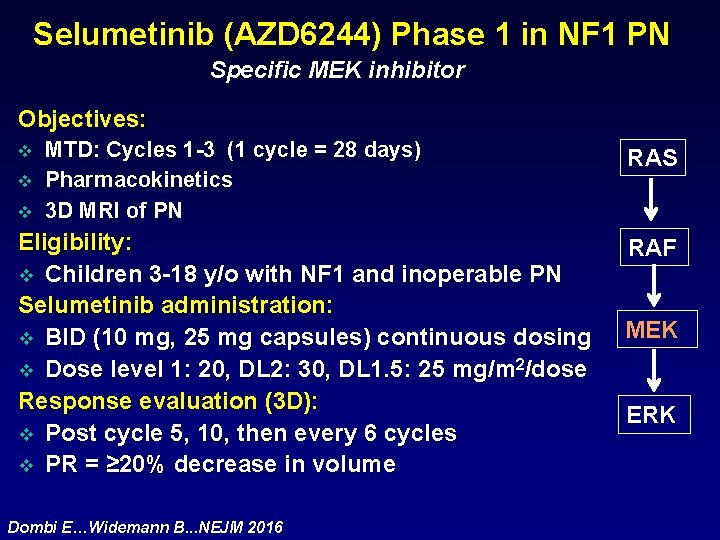 Selumetinib (AZD 6244) Phase 1 in NF 1 PN Specific MEK inhibitor Objectives: v