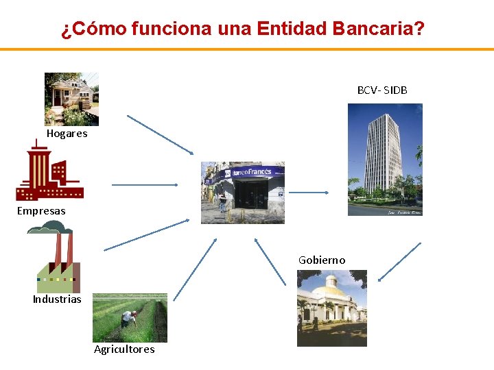 ¿Cómo funciona una Entidad Bancaria? BCV- SIDB Hogares Empresas Gobierno Industrias Agricultores 