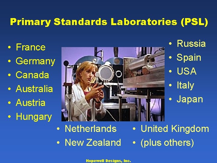 Primary Standards Laboratories (PSL) • • • France Germany Canada Australia Austria Hungary •